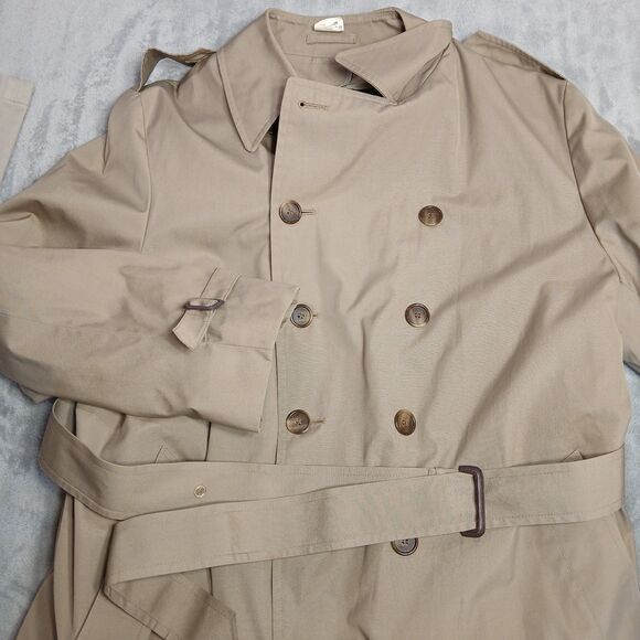 London Fog Other - London Fog Trench Coat Mens 46R Khaki Belted Double Breasted Button Vtg USA Made